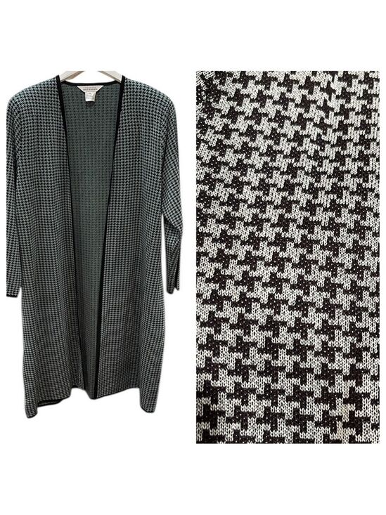 Misook Sweaters - Misook Long Open Front Houndstooth Knit Cardigan Sweater Duster SZ XL Grey Black